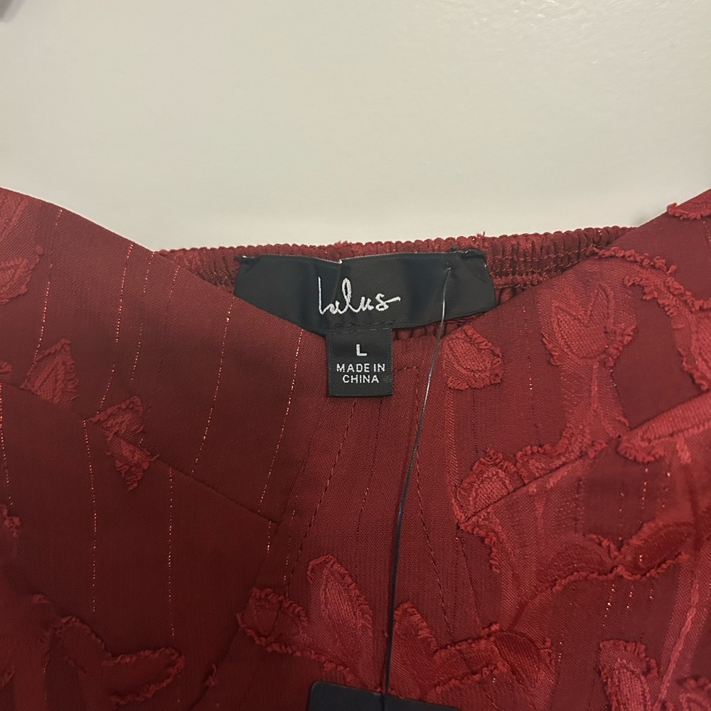 NWT Lulu’s Lovliest Looks Burgundy Floral Jacquard Tie-Strap Dress - Picture 7 of 11